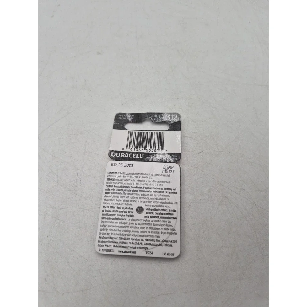 Duracell Size 312 Brown Hearing Aid Batteries, 8 Pack